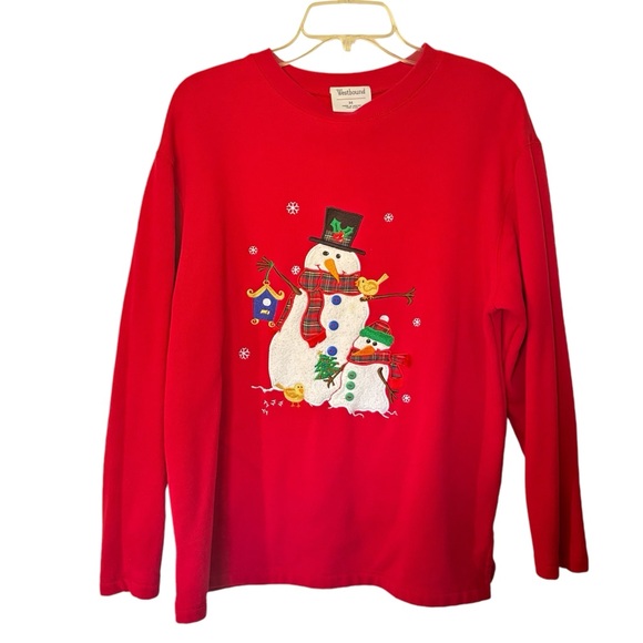 Westbound Sweaters - Westbound Women’s Red Snowman Embroidered Winter Christmas Sweatshirt